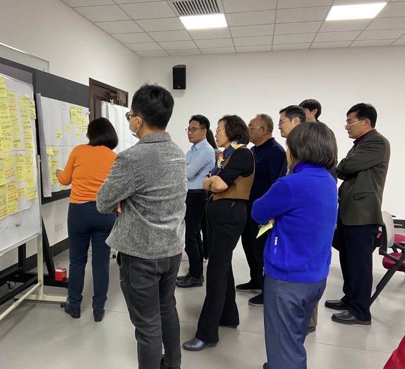 调研活动以小组方式,采取了新颖的“战略工作坊”方式展开,就总体发展战略问题进行深度交流。刘亚荣作为工作坊引导师,带领小组全体成员,分别运用团队列名、团队共创、SWOT分析、战略地图等多种引导工具,对学院“十三五”规划的成就和经验、“十四五”发展目标以及发展方略和重点策略,进行了四轮“头脑风暴”。 调研活动以小组方式,采取了新颖的“战略工作坊”方式展开,就总体发展战略问题进行深度交流。刘亚荣作为工作坊引导师,带领小组全体成员,分别运用团队列名、团队共创、SWOT分析、战略地图等多种引导工具,对学院“十三五”规划的成就和经验、“十四五”发展目标以及发展方略和重点策略,进行了四轮“头脑风暴”。