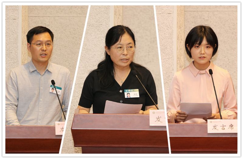 杨中超同志代表先进工作者，杨红霞同志代表优秀教师，王丽媛同志代表新进教师依次发言。